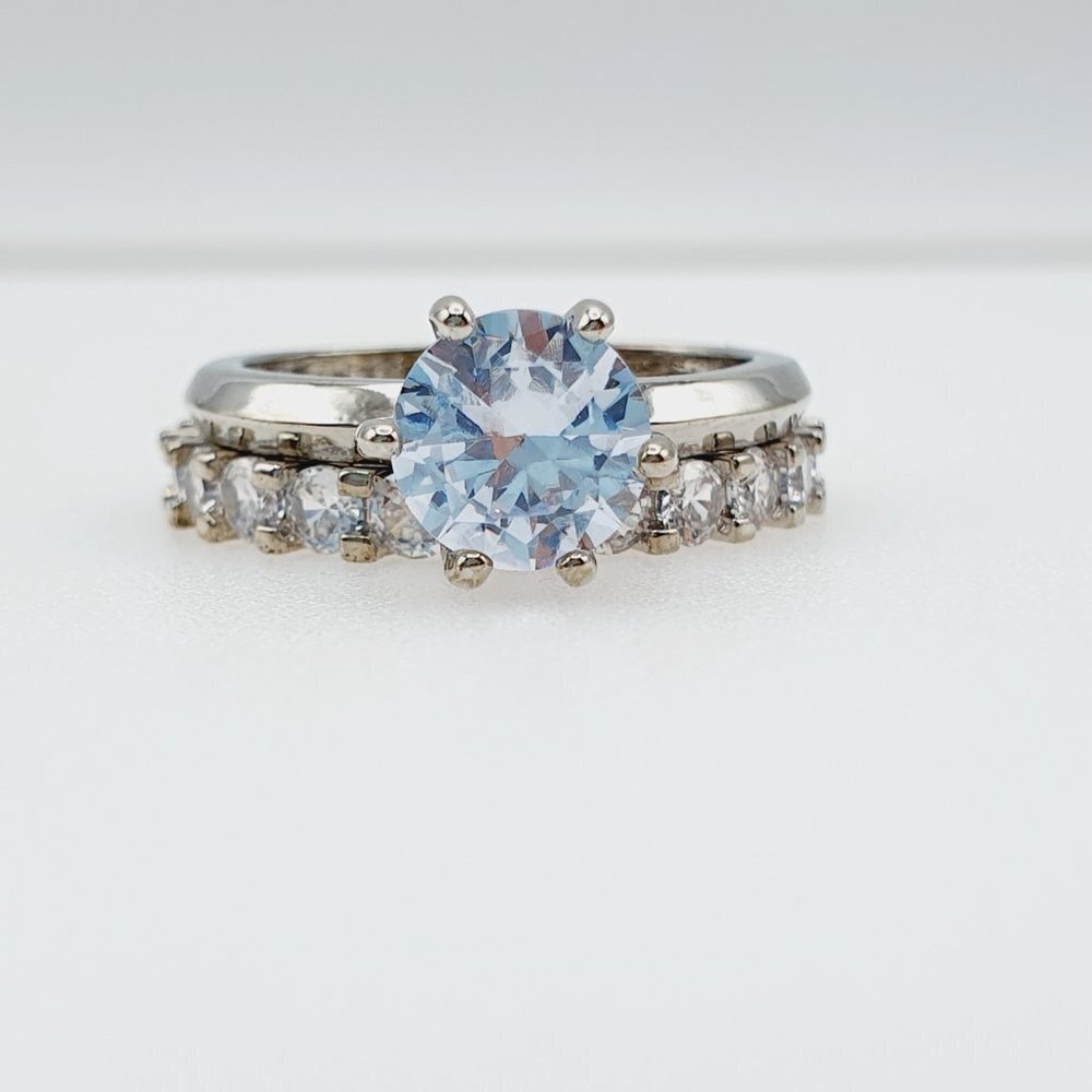 Beautiful 925 Silver Plated 2 Pcs CZ Wedding Ring, FB16FA1067 - Picture 6 of 7